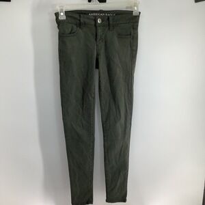 American Eagle Sateen Jegging Olive Green Super Stretch Low Rise Skinny Pants 0
